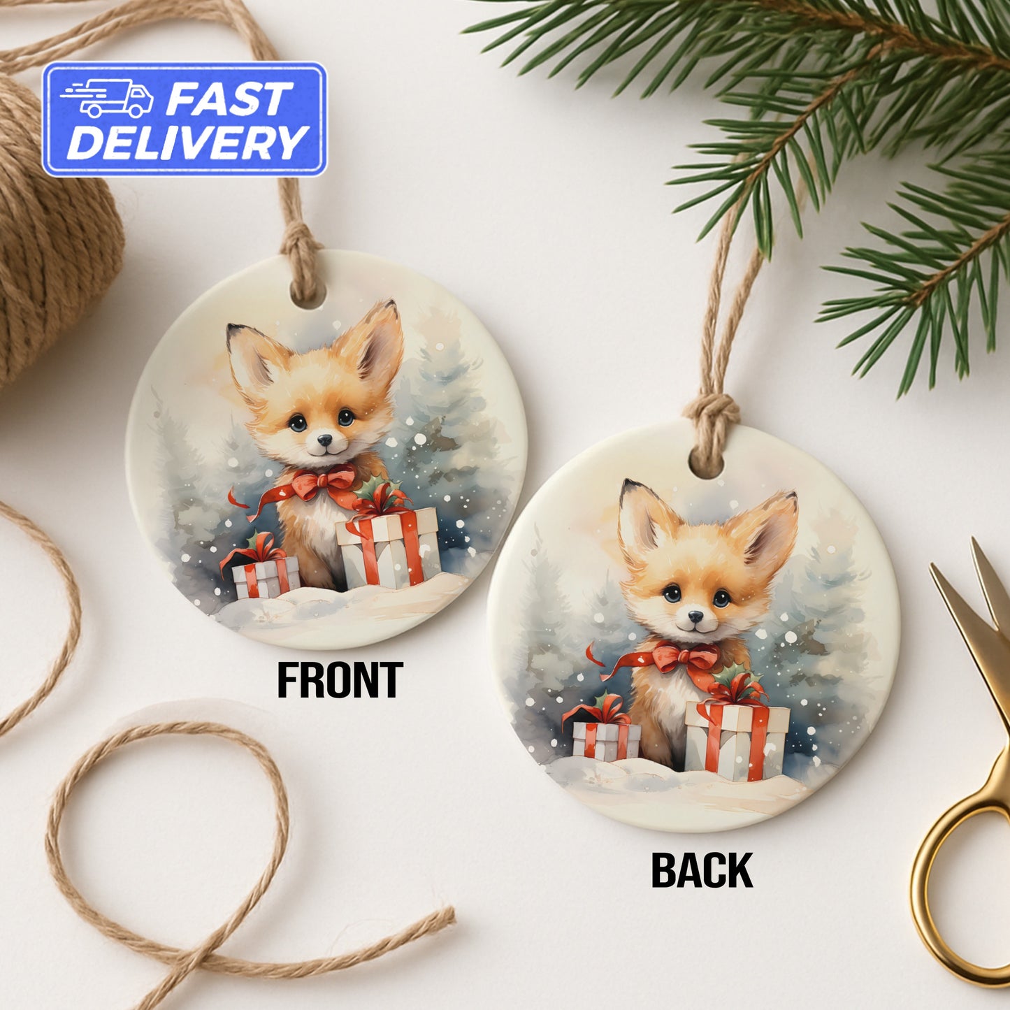 Cute Fox and Gift Front and Back Holiday Product type