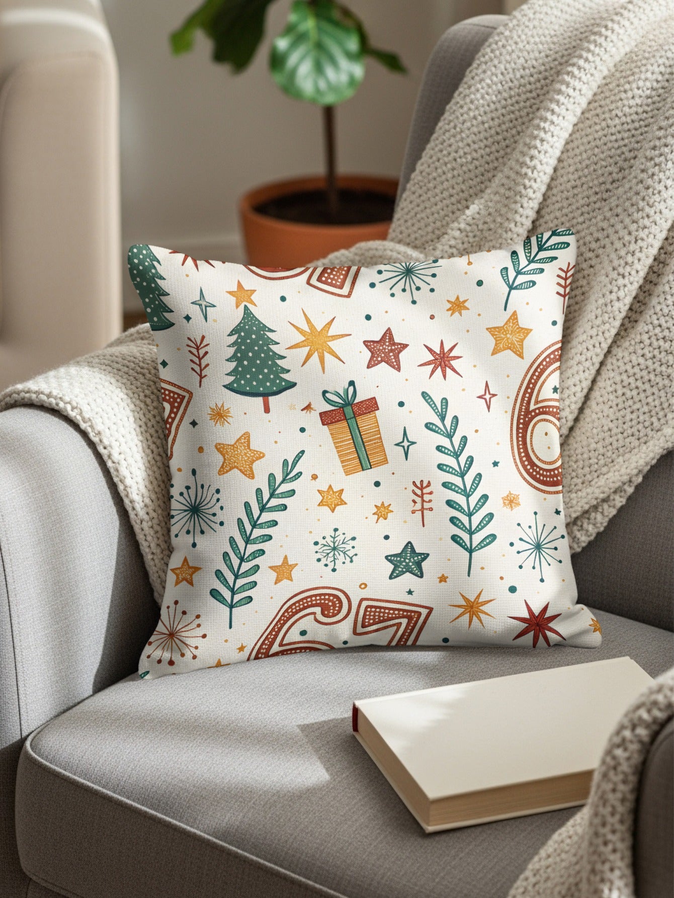 Festive Holiday Season Decorative Throw Pillow with Stars