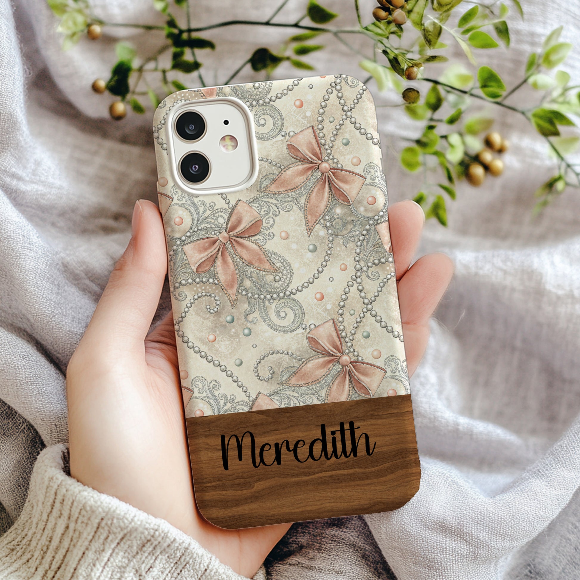 Custom Name Floral Bow Design Phone Case Accessory