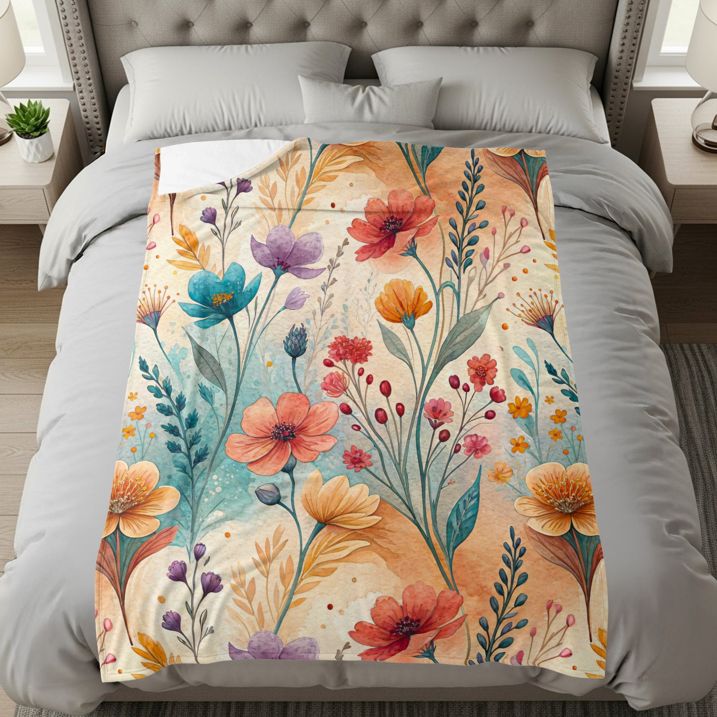 Watercolor Flower Garden Floral Art Velveteen Plush Blankets - Walk Greener