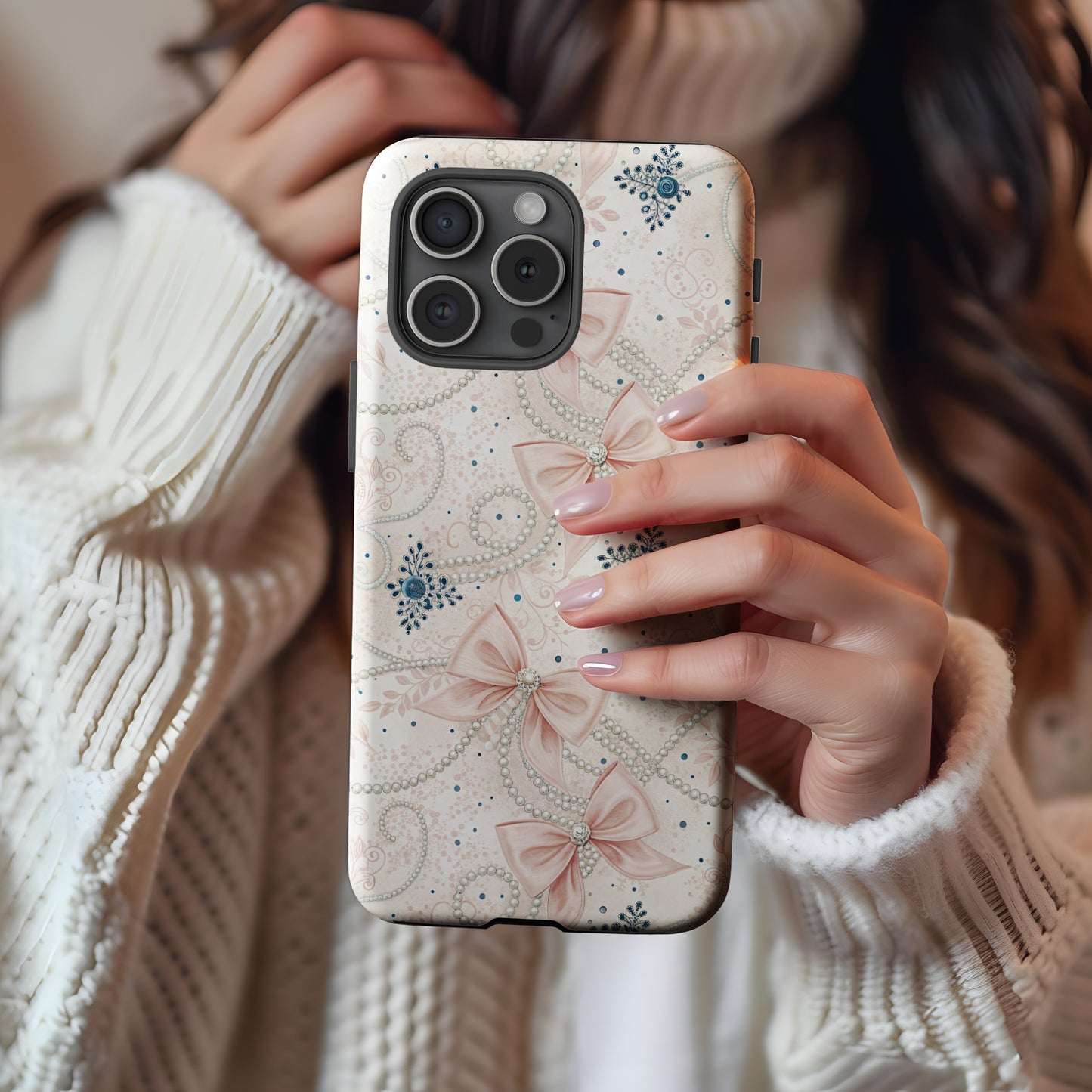 Elegant Bow and Pearl Design iPhone Case