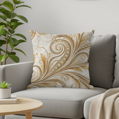 Elegant Gold and White Swirl Design Throw Pillow