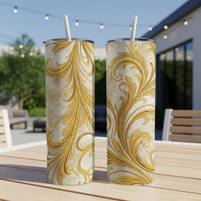 Elegant Gold and Cream Swirl Design Tumbler Product