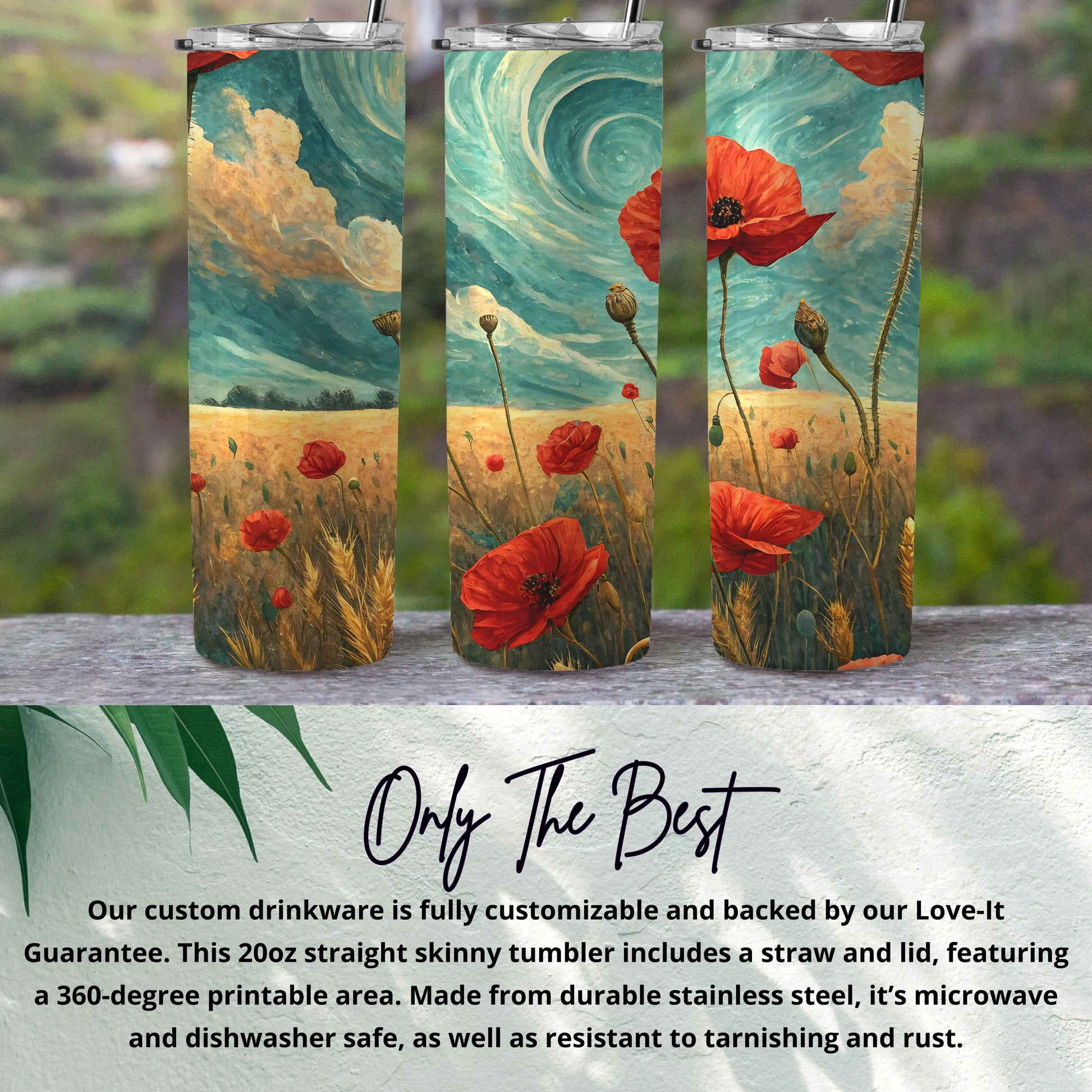 Vibrant Poppy Field Scenic Design Tumbler 20oz