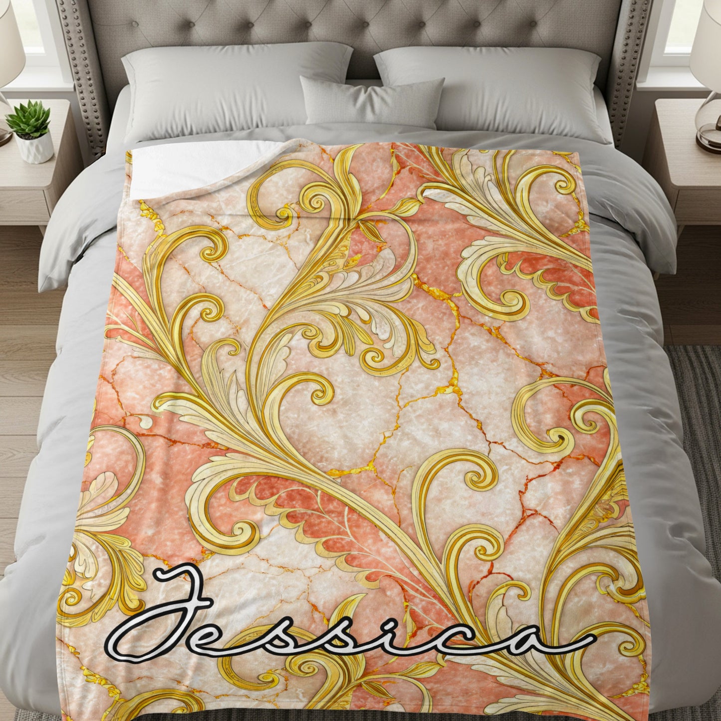 Elegant Golden Pattern Custom Name Design Personalized Blanket - Walk Greener