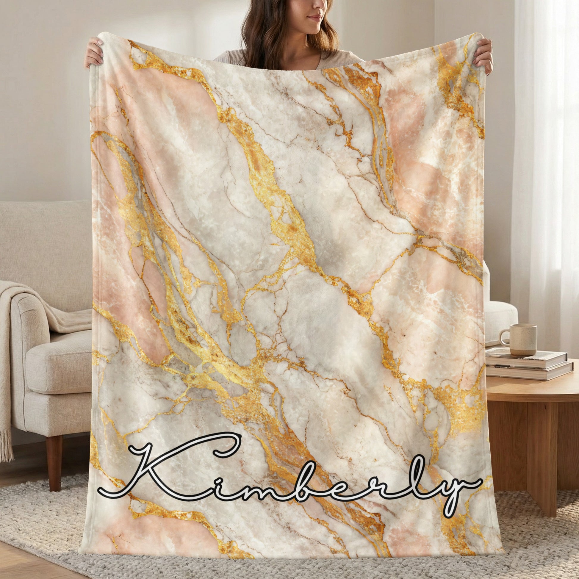 Personalized Marble and Gold Design Blanket