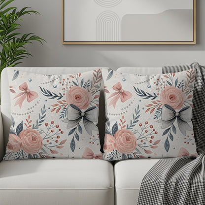 Elegant Floral Cushion Covers with Bows Design Pillowcases