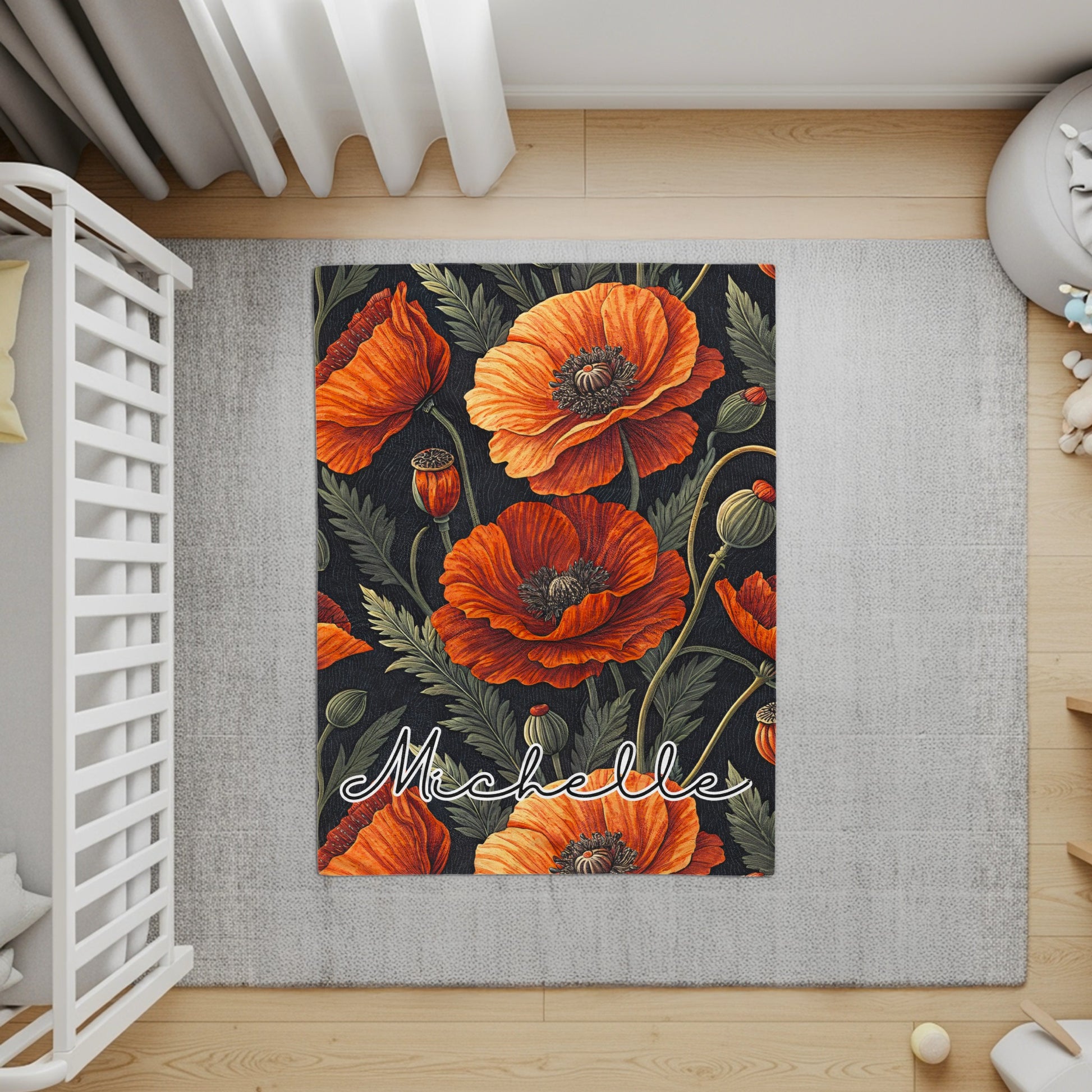 Custom Floral Poppy Design Michelle Nursery Rug