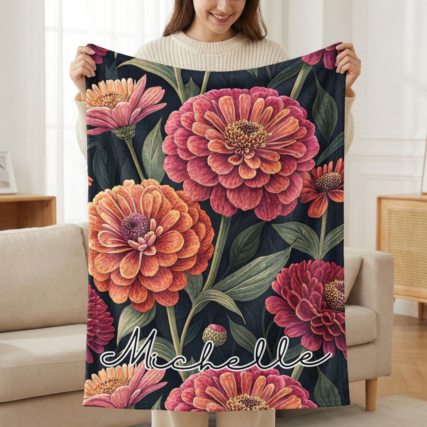 Vivid Floral Arrangement Custom Name Design Special Blankets - Walk Greener