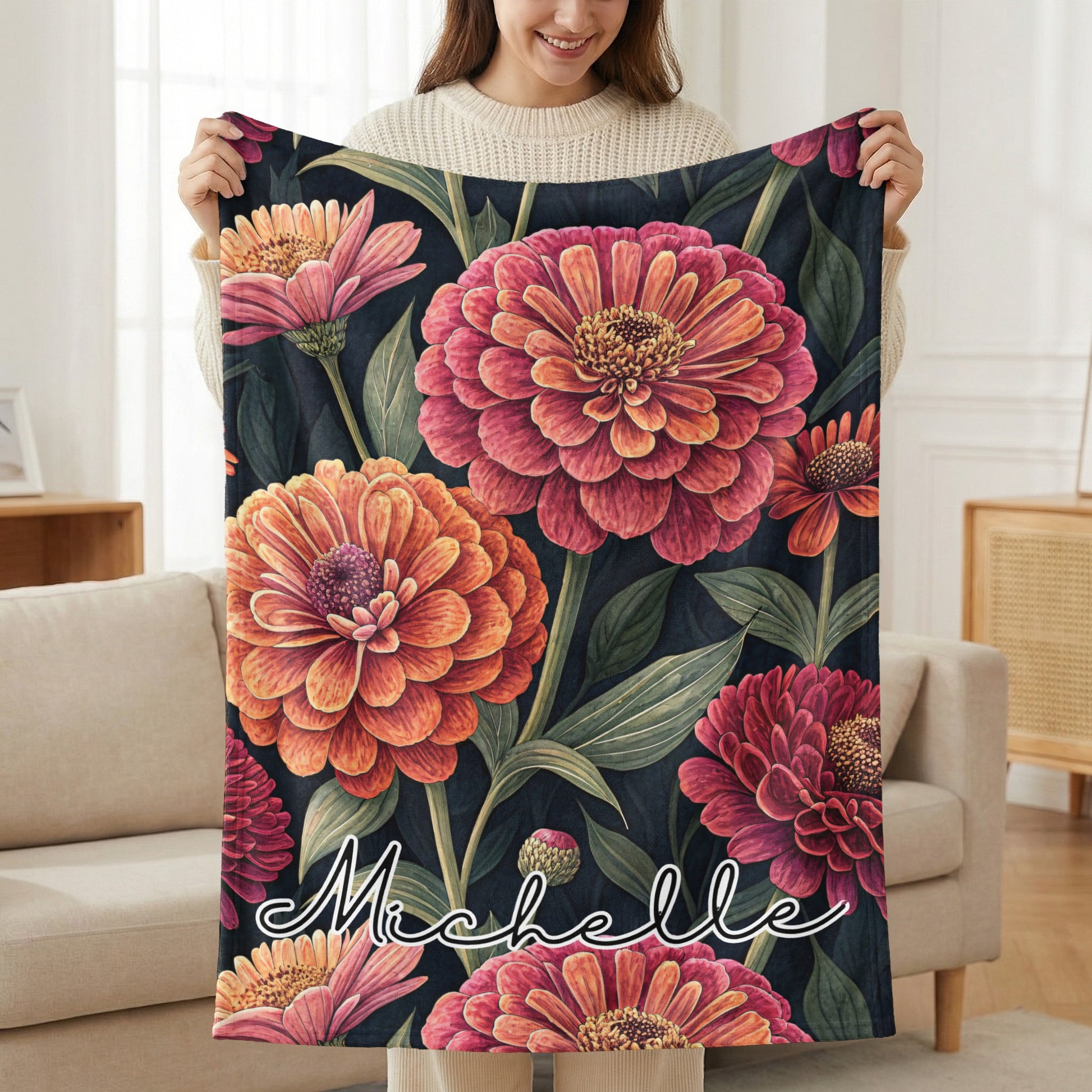 Vivid Floral Arrangement Custom Name Design Special Blankets - Walk Greener