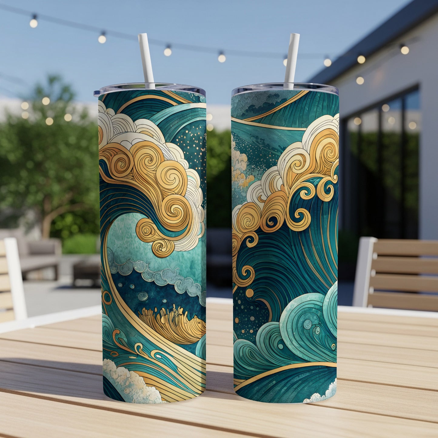 Artistic Ocean Waves Design Insulated Tumbler Cup