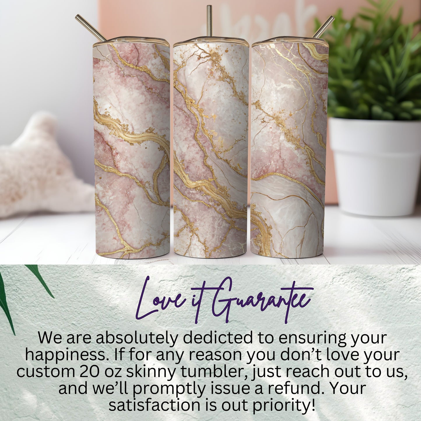 Custom 20 oz Skinny Tumbler Marble Design Tumbler