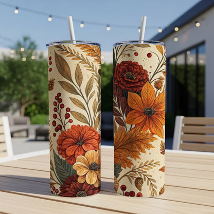 Autumn Floral Design Tall Tumblers with Straws