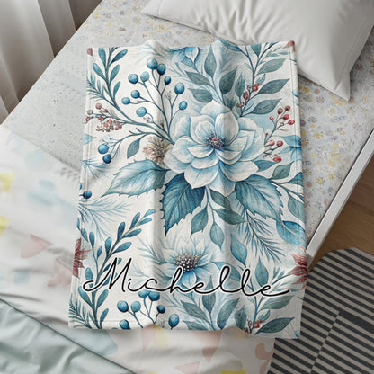 Personalized Floral Design Blanket with Custom Name