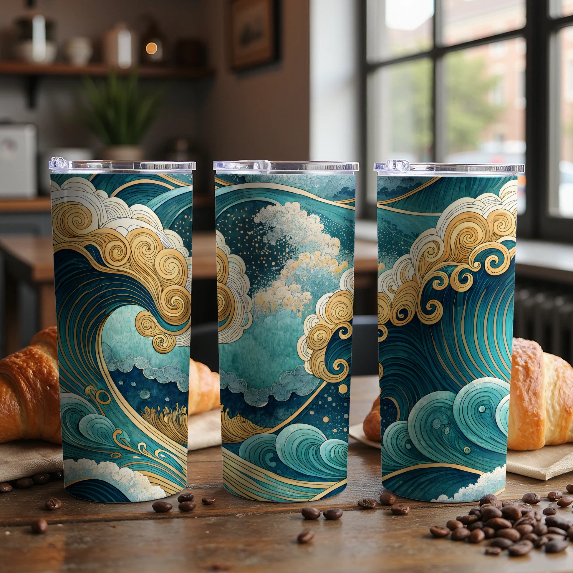 Ocean Wave Design Artwork Insulated Tumbler Cups
