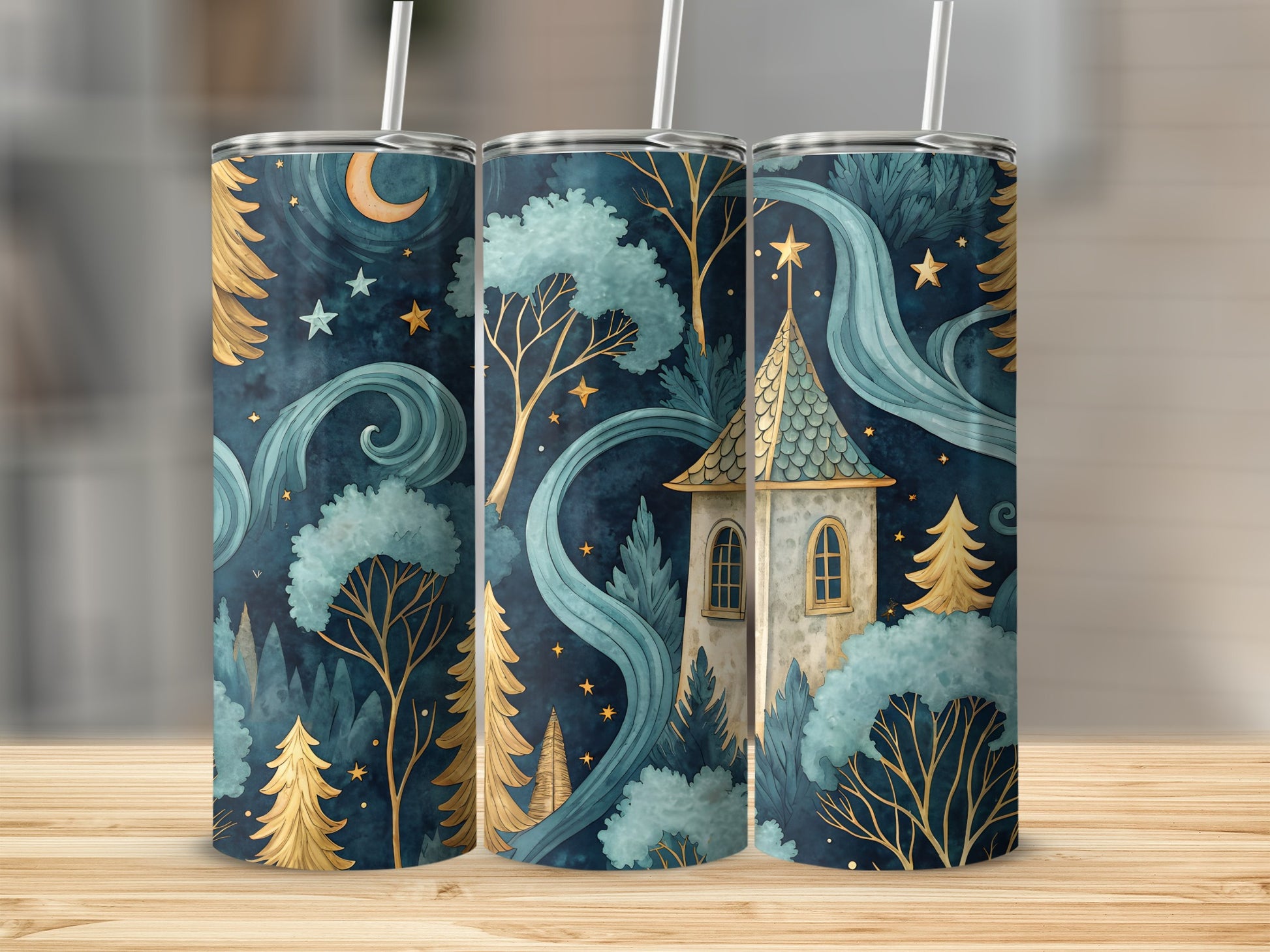 Enchanting Forest Castle and Moonlit Sky Tumbler