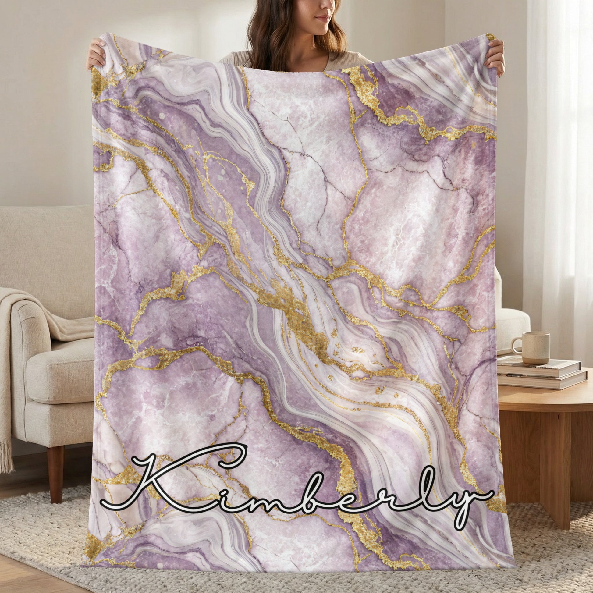 Elegant Purple Marble with Gold Personalized Blanket