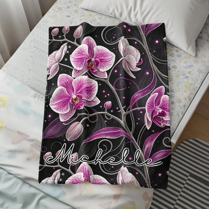 Beautiful Pink and Black Floral Personalized Blanket