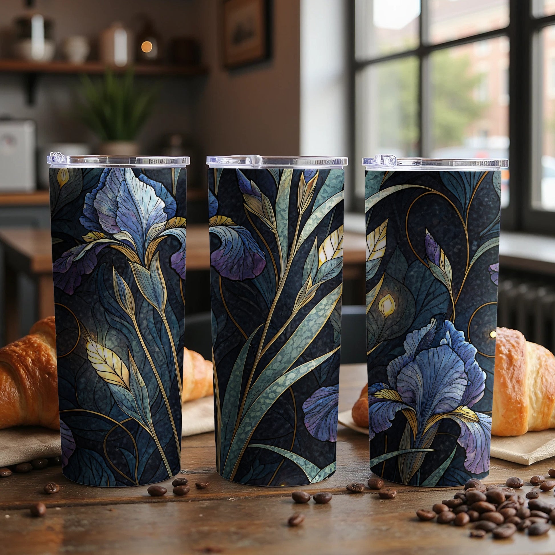Ornate Iris Art Deco Style Floral Design for Everyone 20 oz Skinny Tumbler - Walk Greener