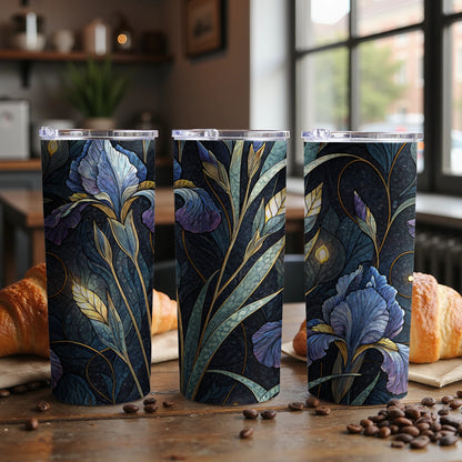 Ornate Iris Art Deco Style Floral Design for Everyone 20 oz Skinny Tumbler - Walk Greener