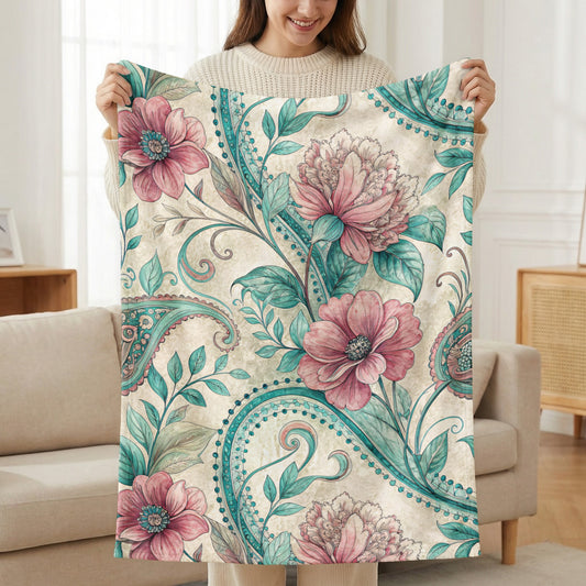 Elegant Floral Paisleys and Blooms Artistic Velveteen Plush Blankets - Walk Greener