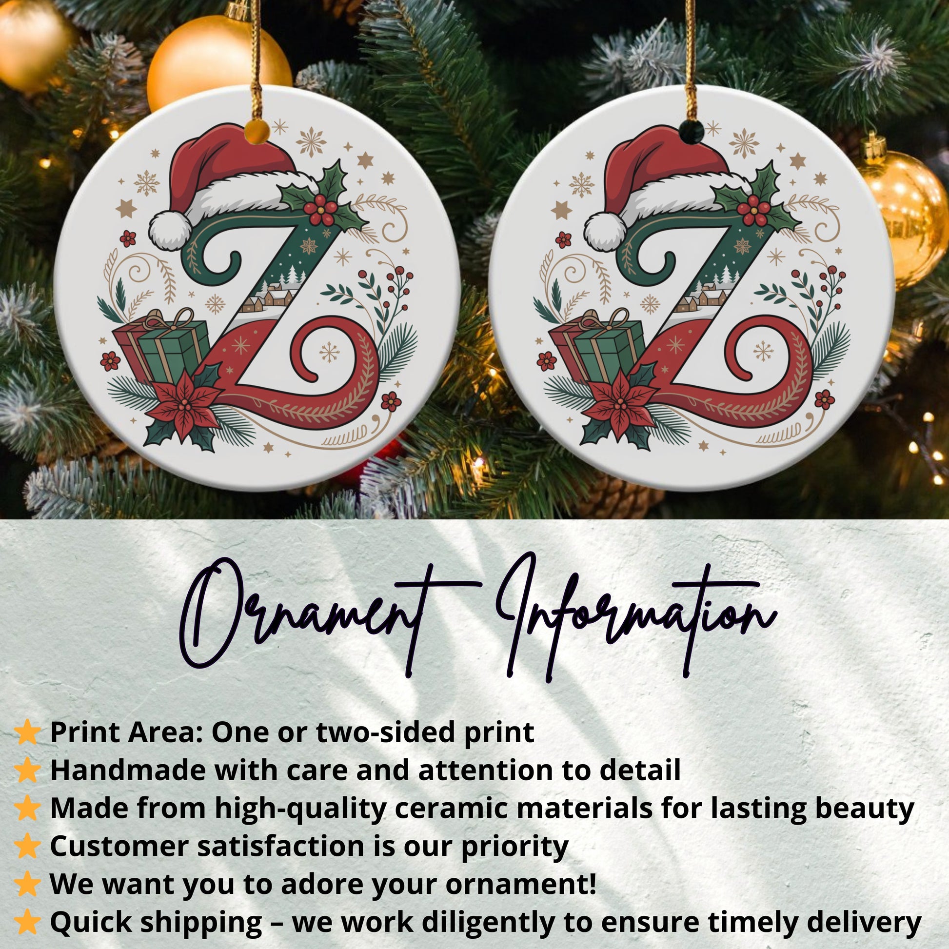 Festive Personalized Christmas Ornament Print product type