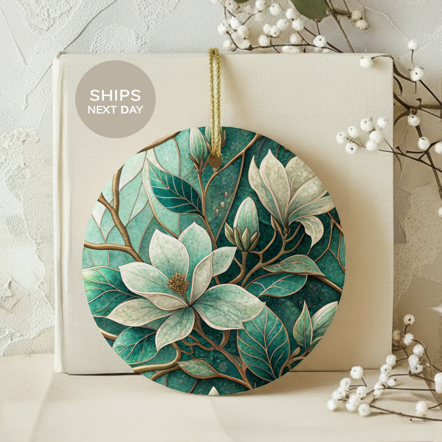 White Magnolia Floral Design Decorative Ornament