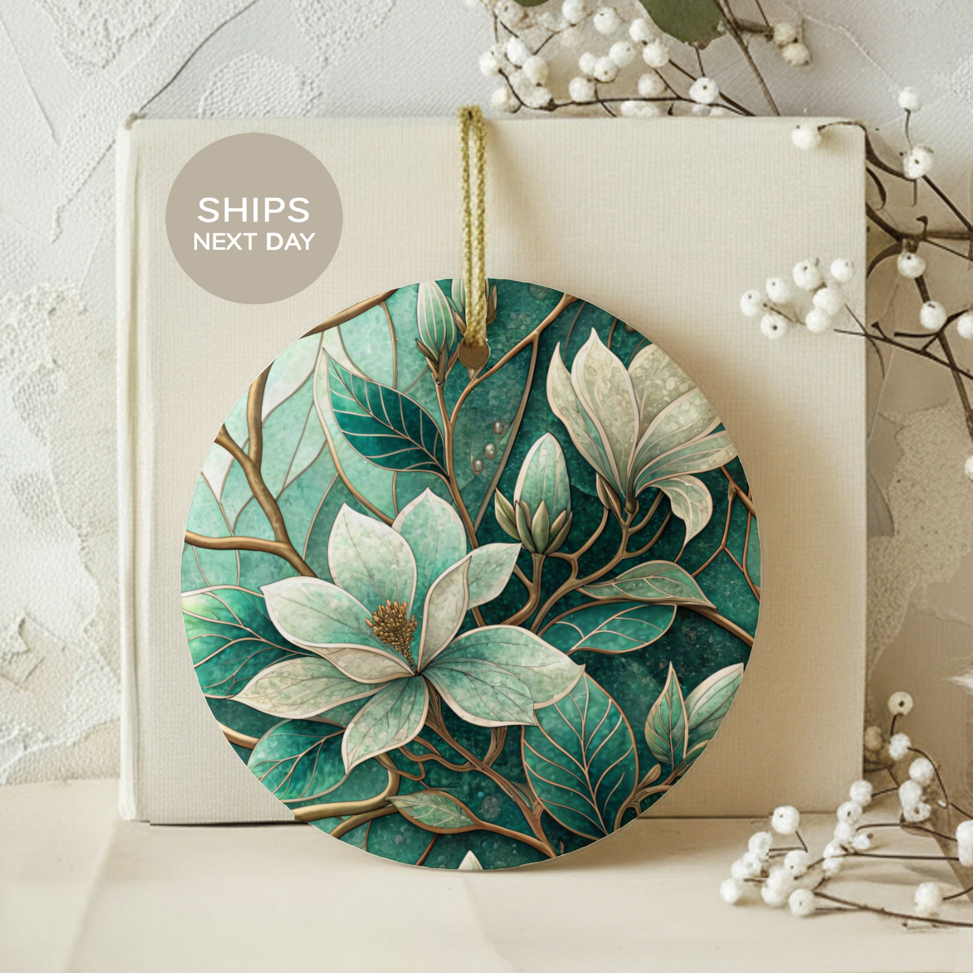 White Magnolia Floral Design Decorative Ornament