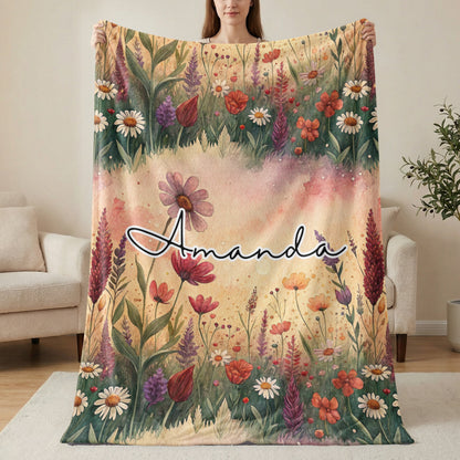 Personalized Floral Garden Name Blanket for Cozy Comfort