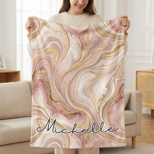 Personalized Pink Marble Design Throw Blanket