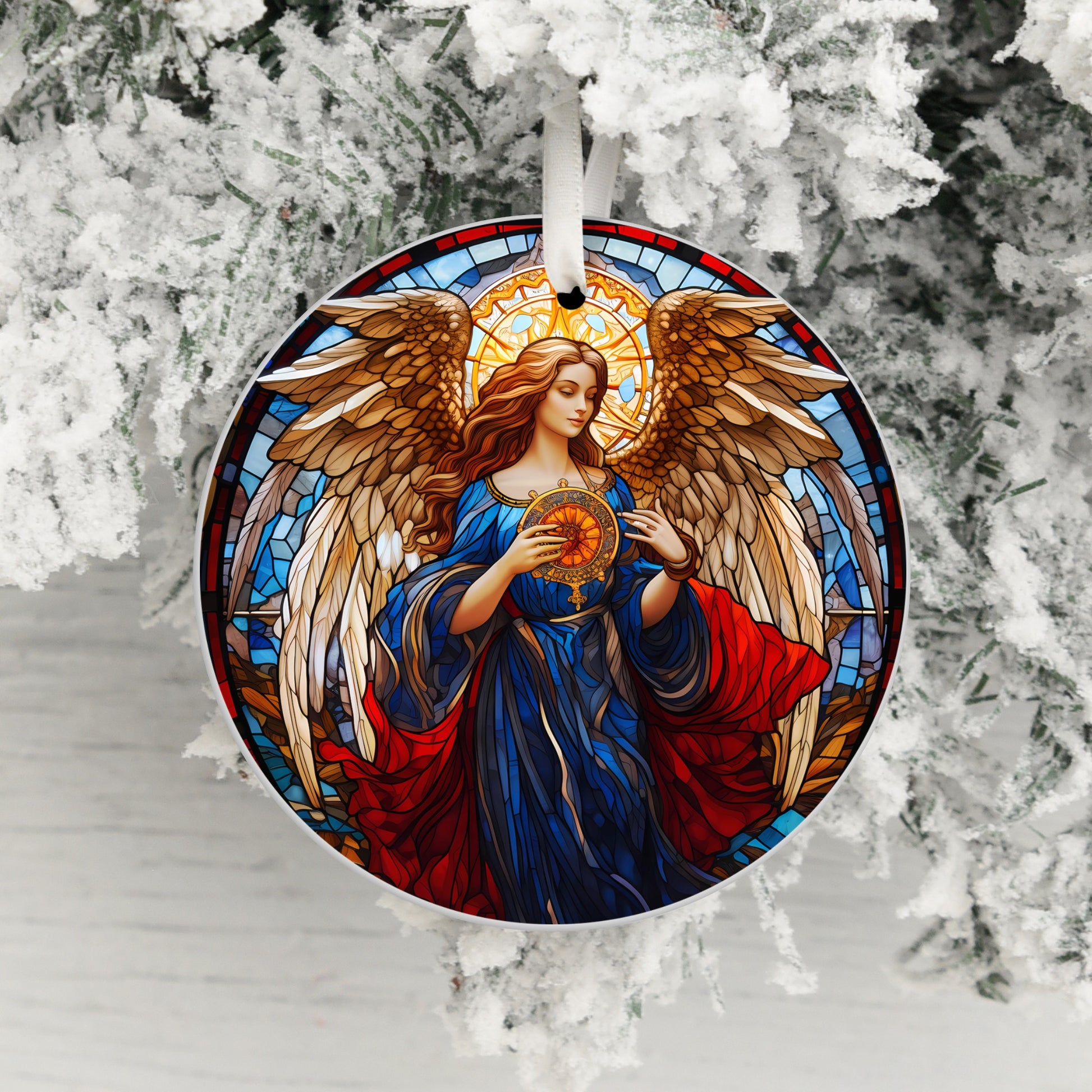 Stained Glass Angel with Halo Christmas Ornament product type