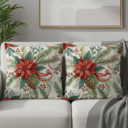 Festive Poinsettia and Pinecone Christmas Pillows Product