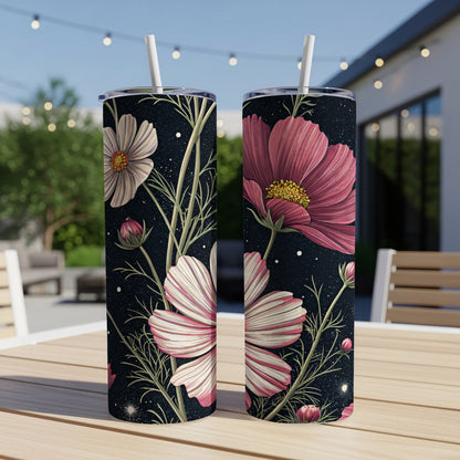 Floral Print Tumbler with Straw in Night Sky Design