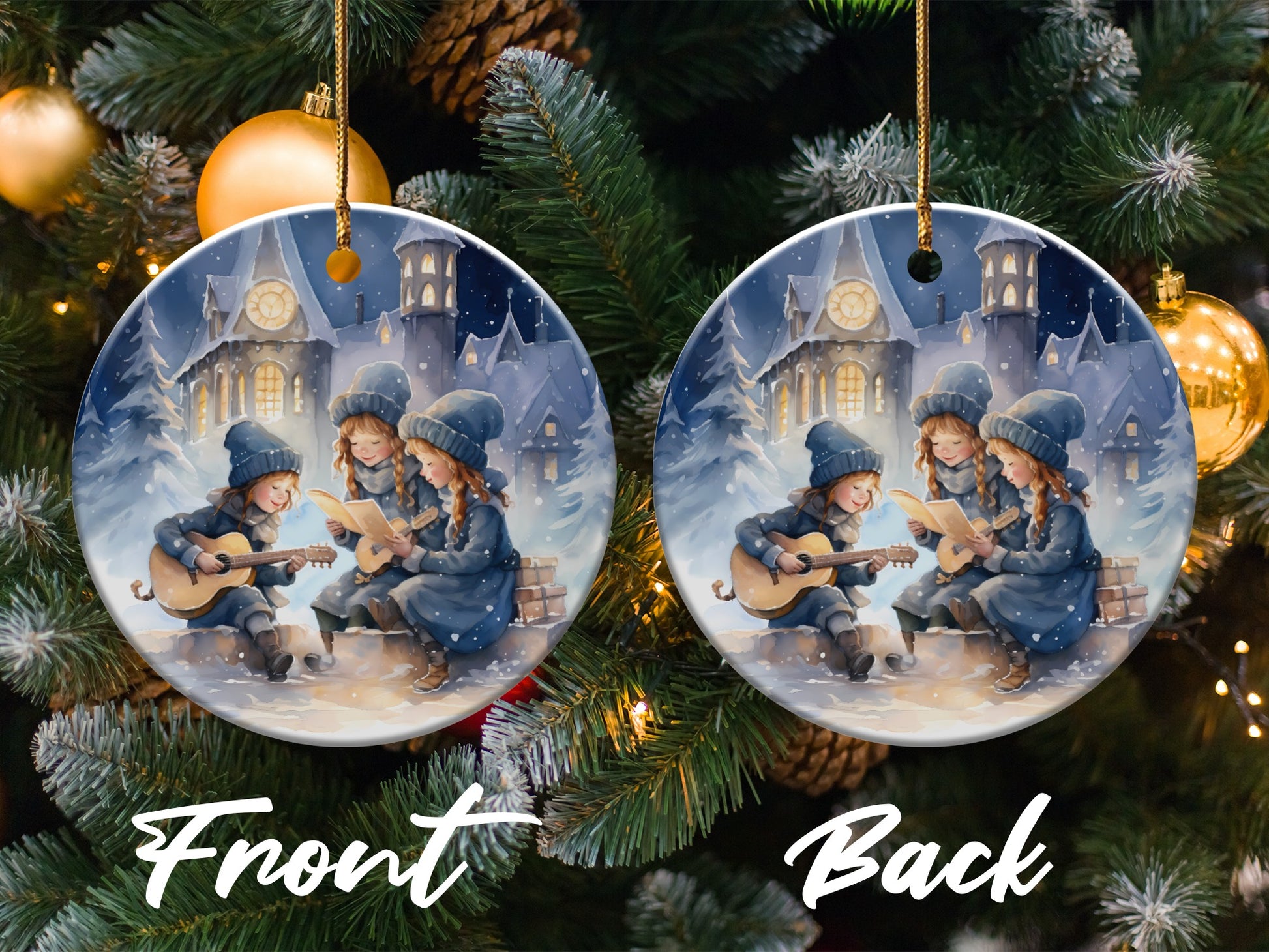 Caroling Girls and Guitarists on Round Christmas product