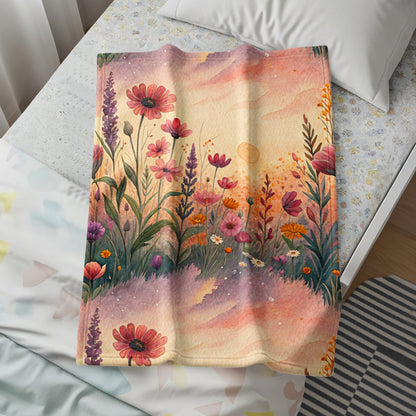 Watercolor Wildflower Meadow at Sunset Floral Artwork - Walk Greener