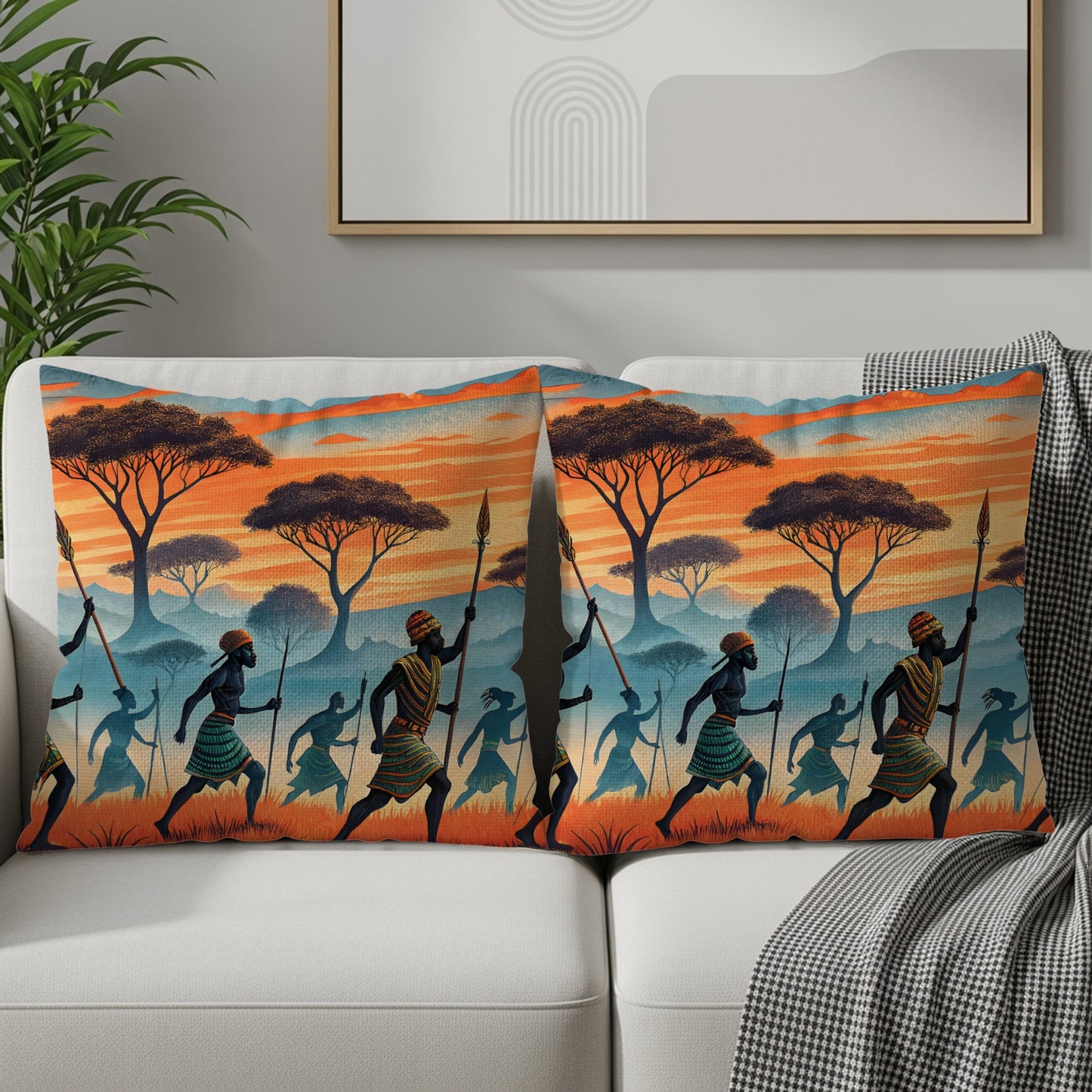 African Safari Sunset Design Decorative Pillow Set