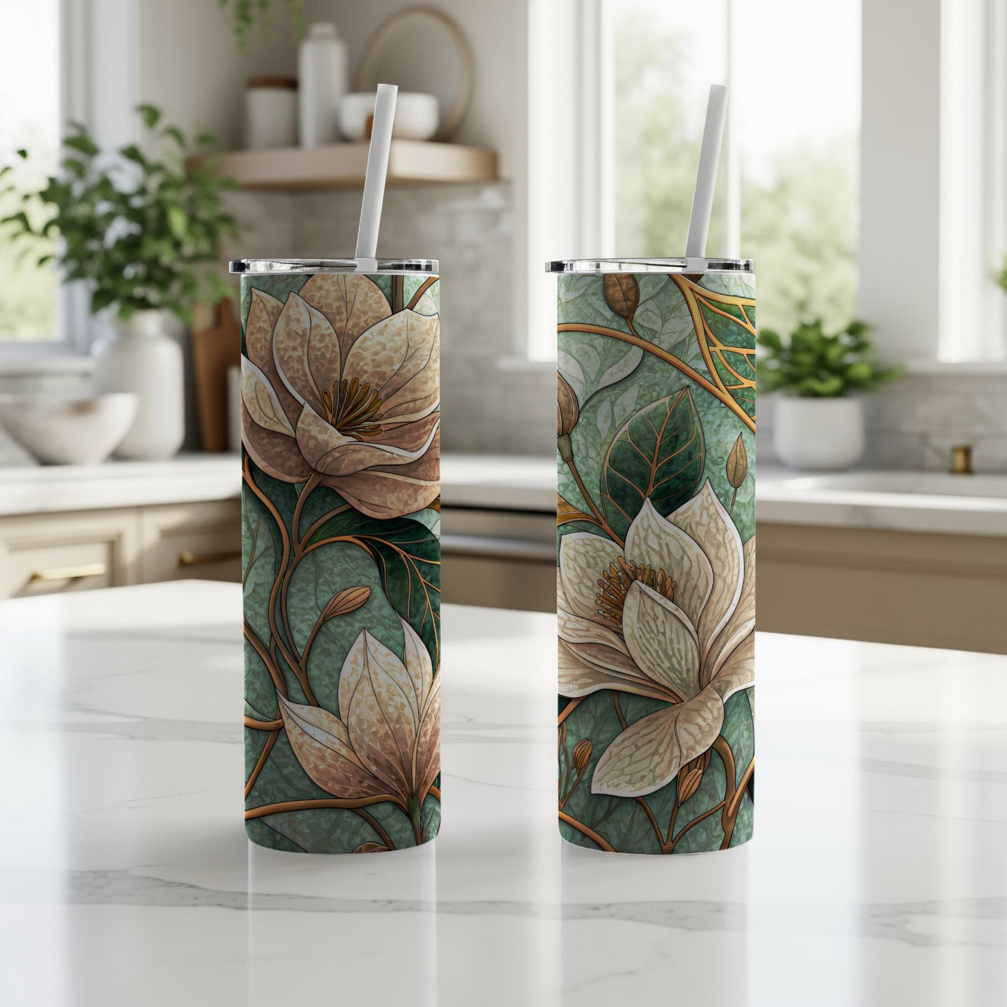 Floral Watercolor Design Art Nouveau Pattern 20 oz Skinny Tumbler - Walk Greener