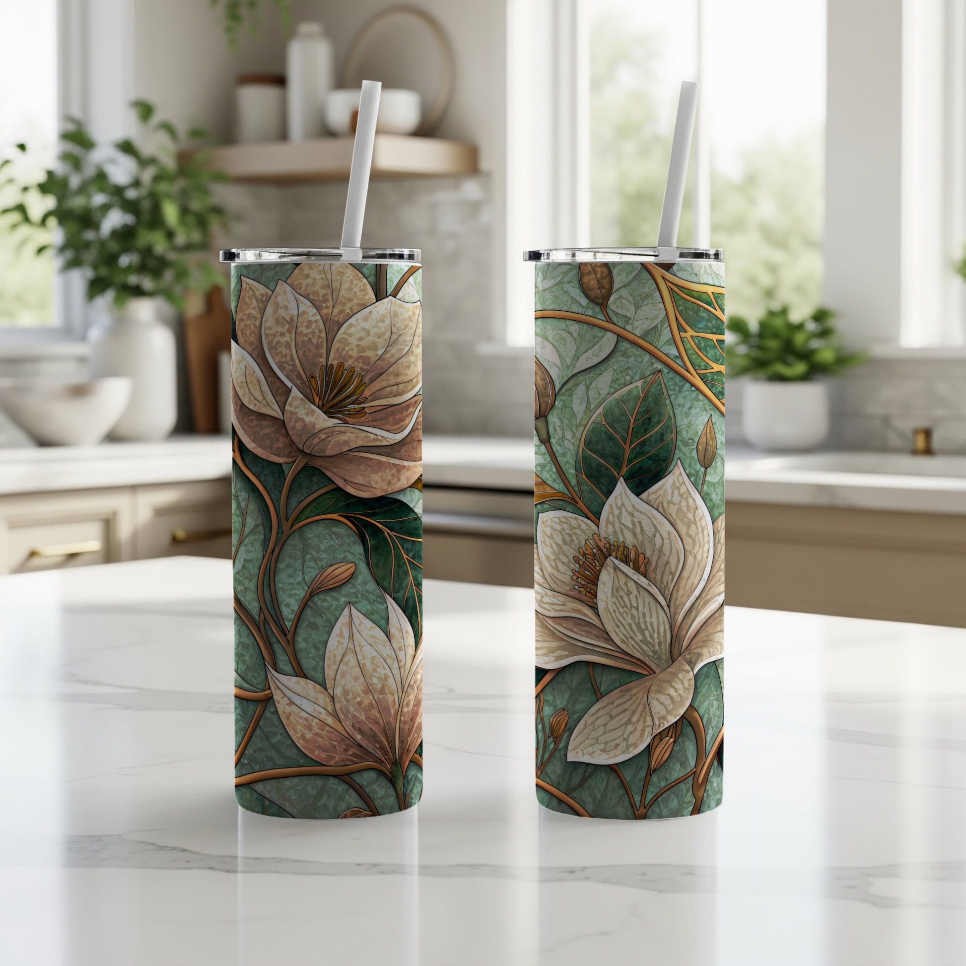 Floral Watercolor Design Art Nouveau Pattern 20 oz Skinny Tumbler - Walk Greener