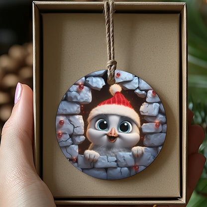 Cute Cartoon Bird in Santa Hat Christmas Ornament product type