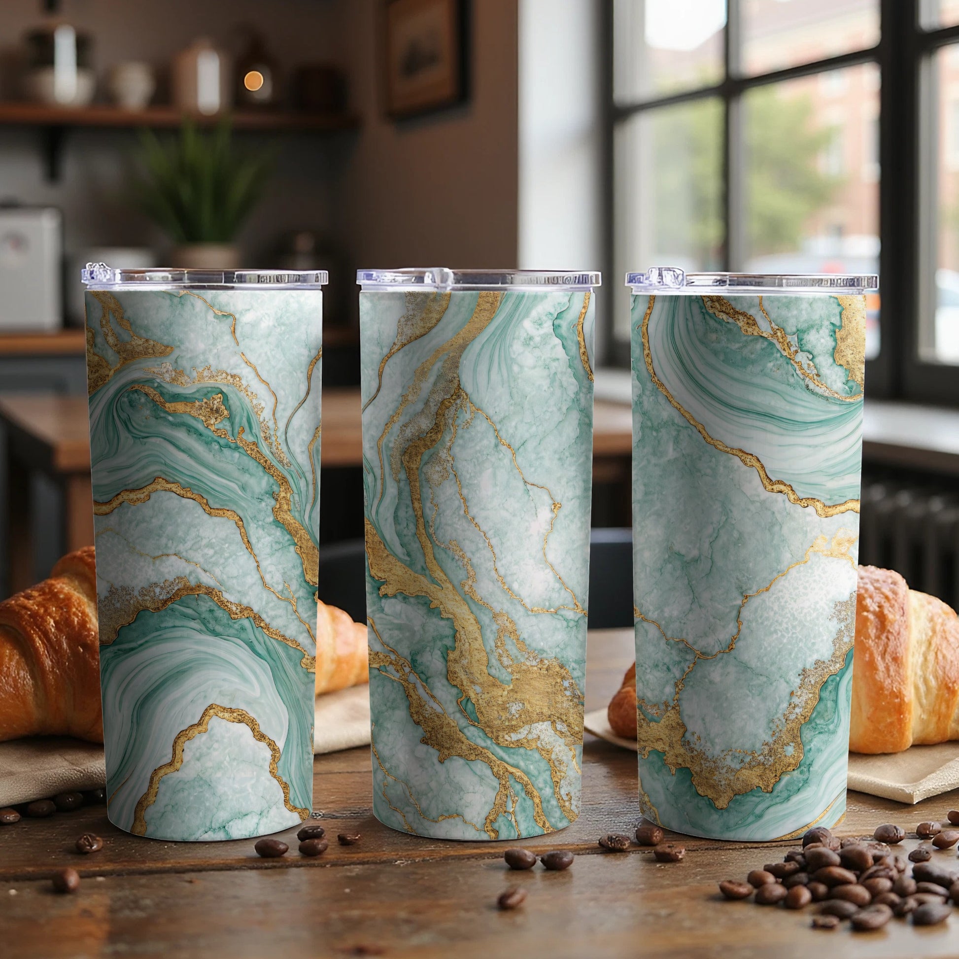 Elegant Green and Gold Marble Pattern Tumbler Product