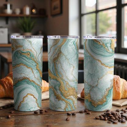 Elegant Green and Gold Marble Pattern Tumbler Product