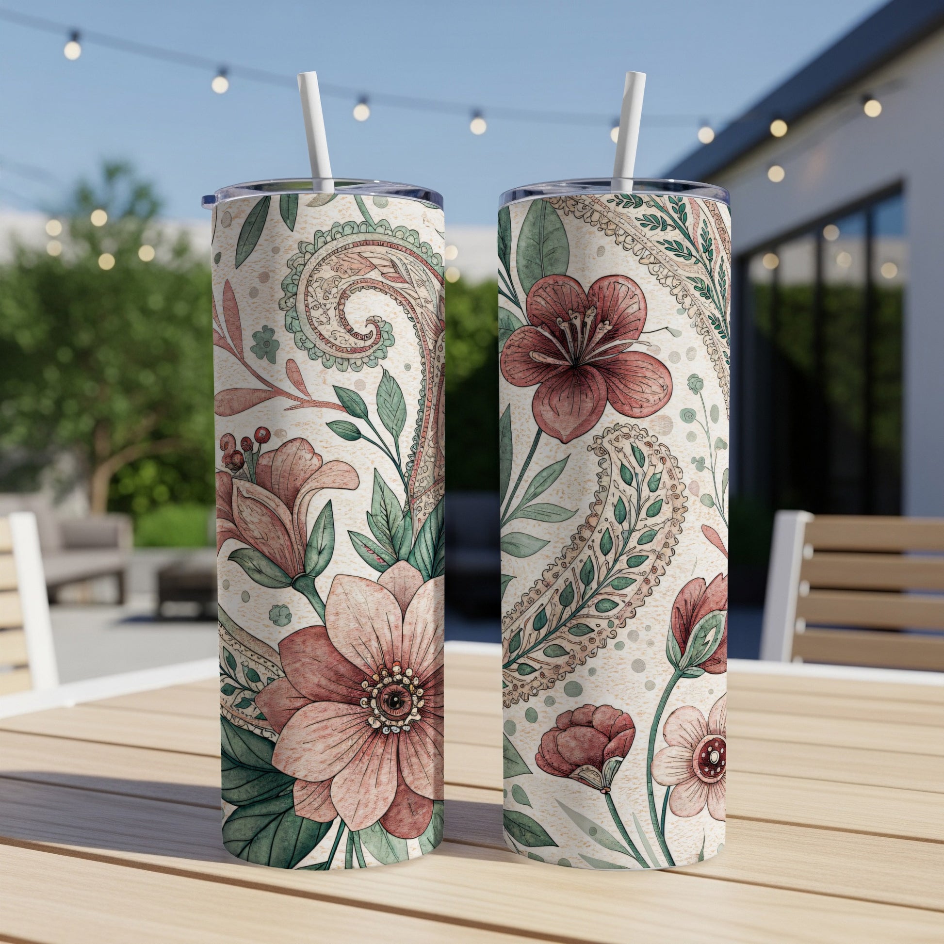 Floral and Paisley Delight Design 20 oz Skinny Tumbler - Walk Greener