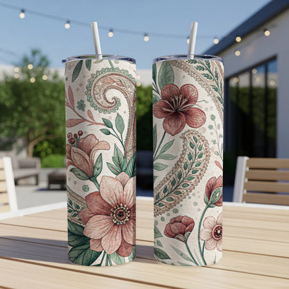 Floral and Paisley Delight Design 20 oz Skinny Tumbler - Walk Greener