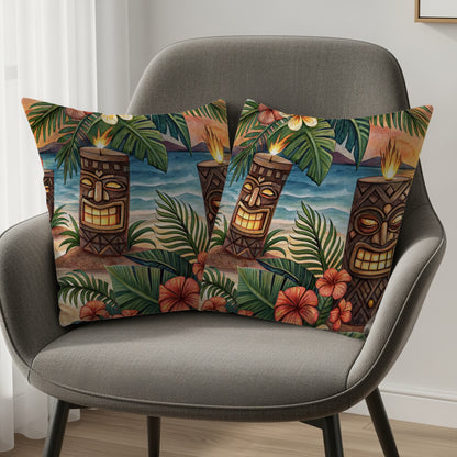 Tropical Tiki Candle Beachside Sunset Illustration Pillows & Pillow Cases - Walk Greener