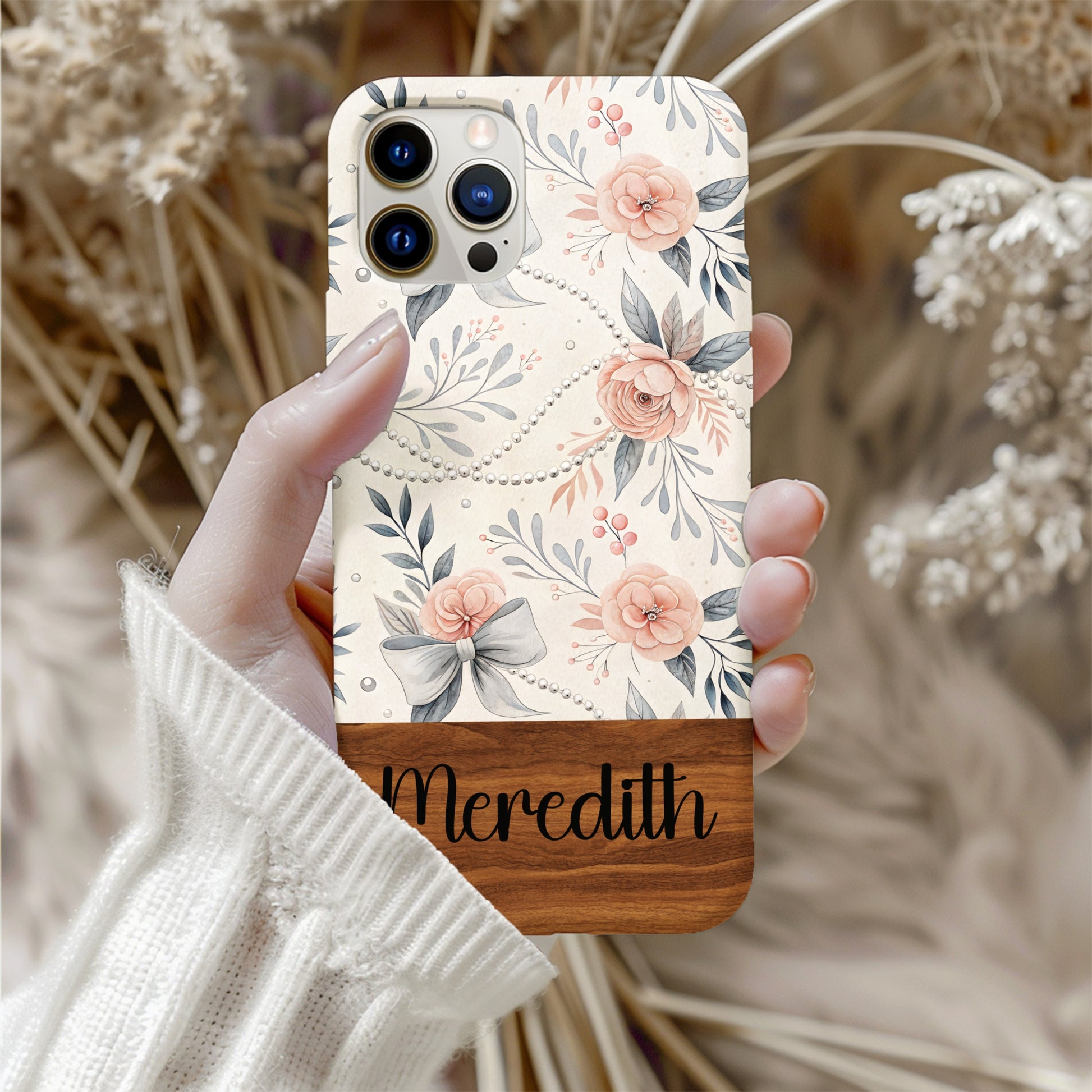 Flowers and Bows with Pearls Personalized with Custom Name - Walk Greener