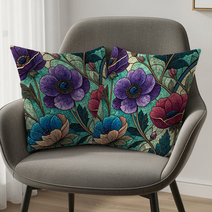 Floral Stained Glass Pattern Colorful Flower Throw Pillows - Walk Greener