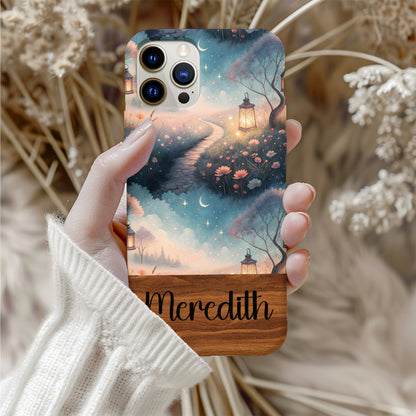 A Pathway with Lanterns in a Dreamy Field Custom Phone Case - Walk Greener