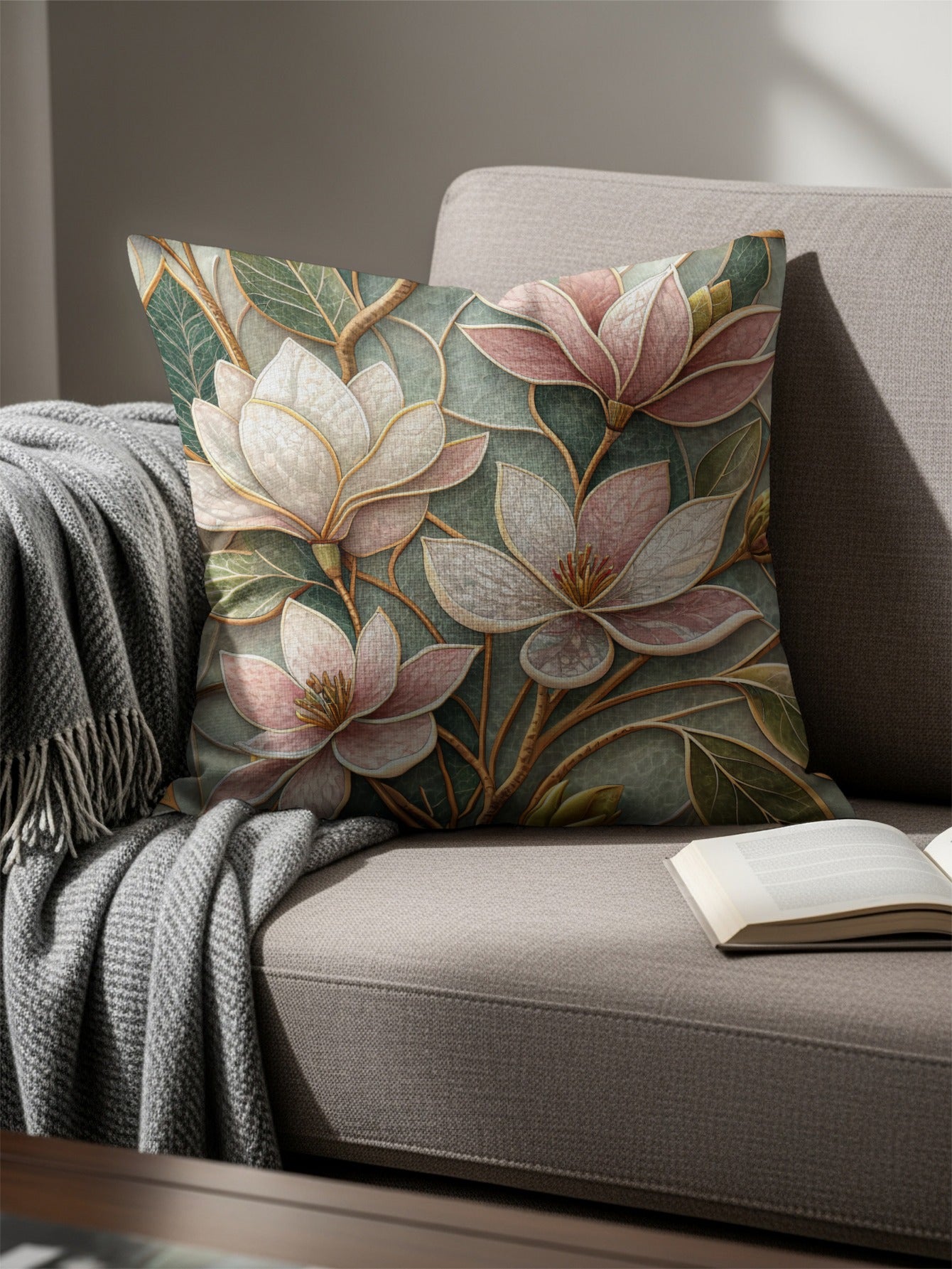 Watercolor Magnolia Blossoms and Foliage Design Throw Pillows - Walk Greener