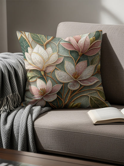 Watercolor Magnolia Blossoms and Foliage Design Throw Pillows - Walk Greener