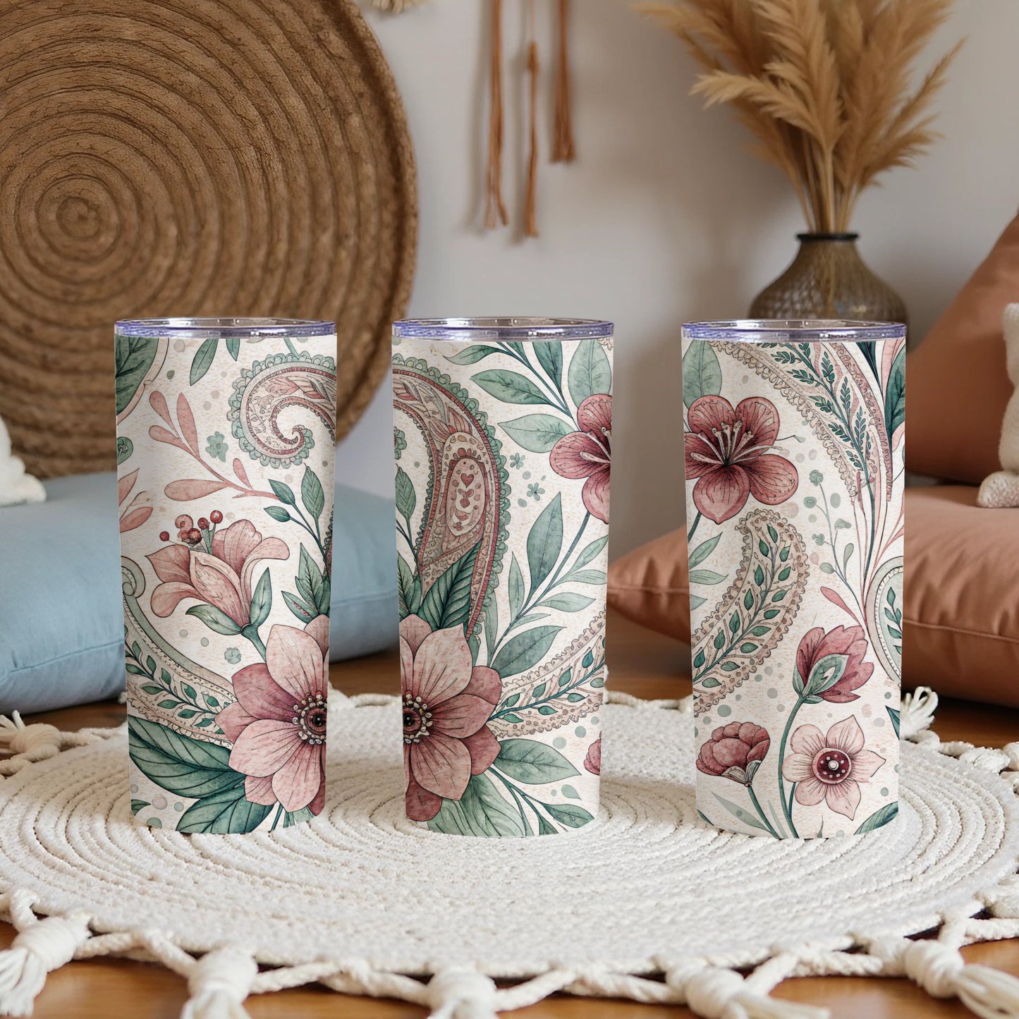 Floral and Paisley Delight Design 20 oz Skinny Tumbler - Walk Greener